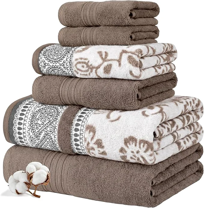 Selected Modern Threads Floral Trail 6-Piece Cotton Towel Set – Reversible Yarn Innovative