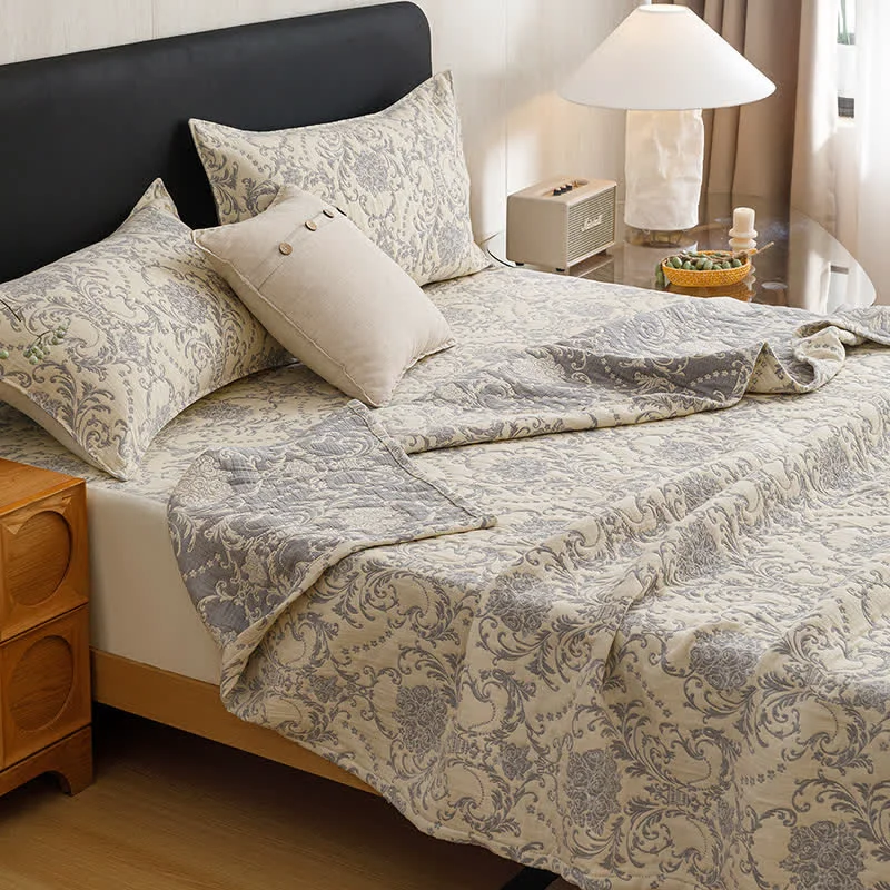 Responsible Ownkoti Vintage Cotton Triple-Layer Gauze Jacquard Quilt Blanket High-End