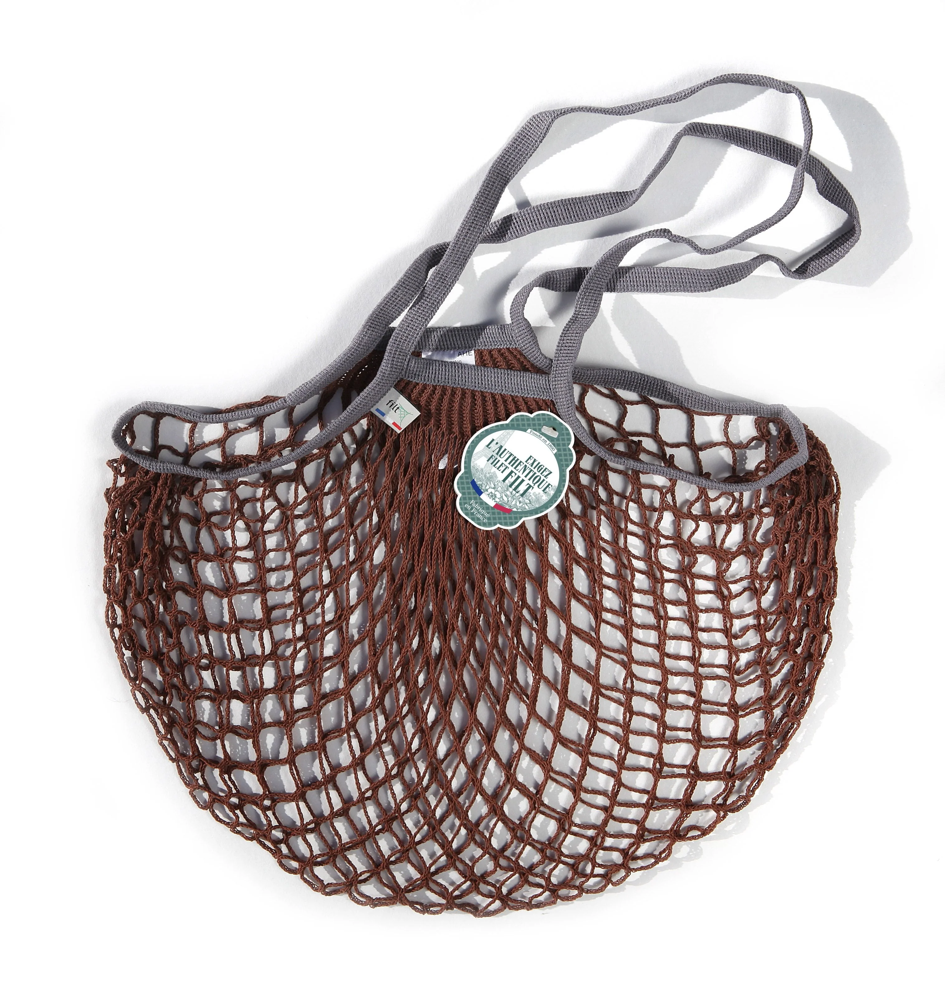 Refined Filt Brown Cotton Grey Handle Shopper Medium -220SEPIA.POIGNEE.GRIS.LEAD Fine