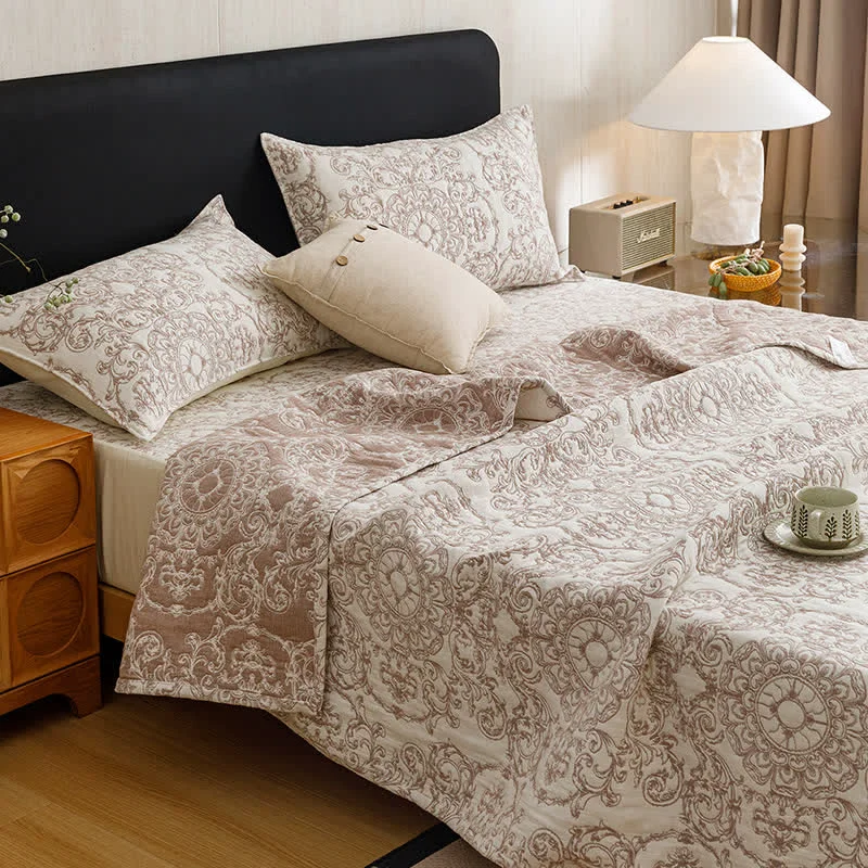 Crafted Ownkoti Retro Cotton Triple-Layer Gauze Jacquard Quilt Blanket Comfortable