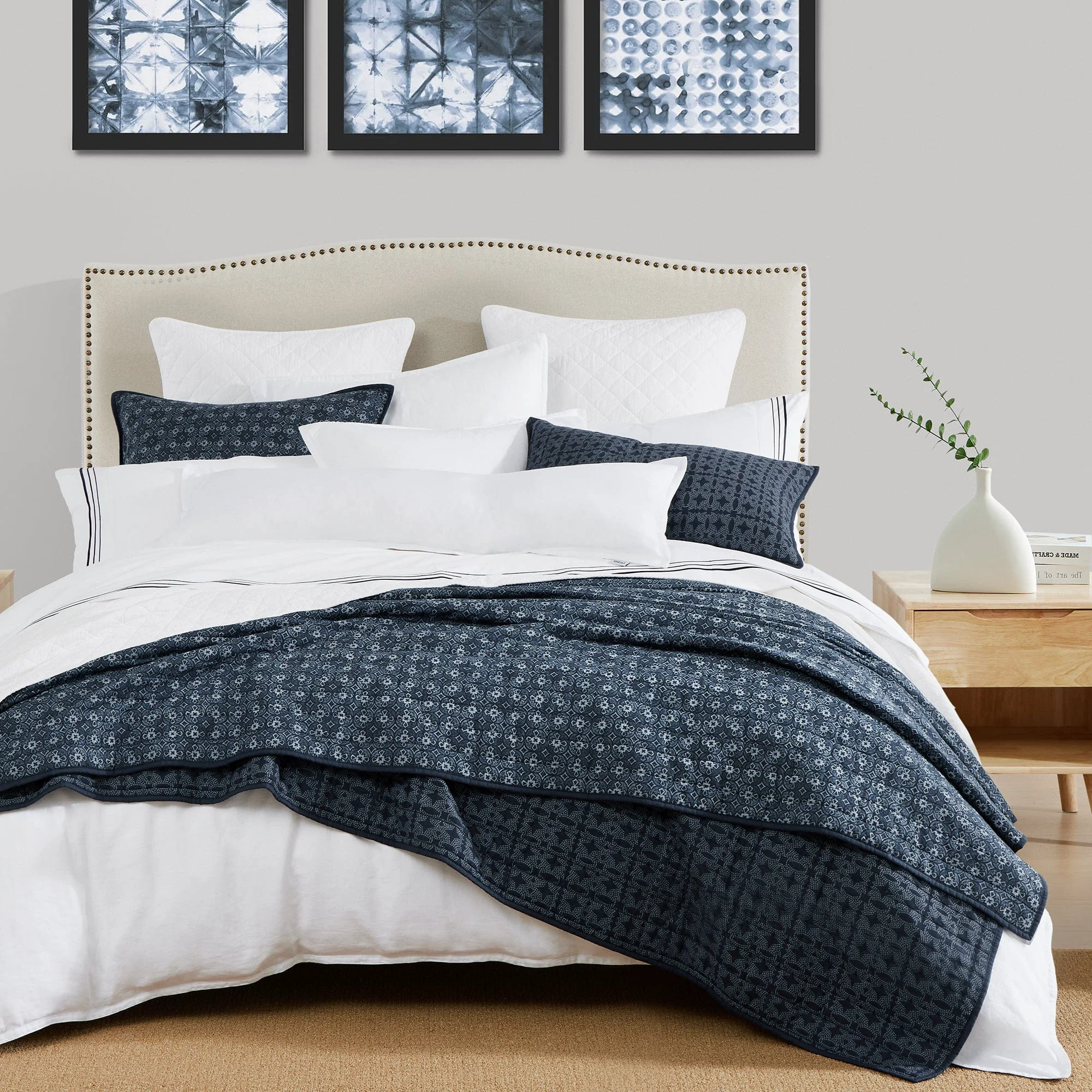 Smart Indigo Reversible Quilt Set 2 Pc Excellent