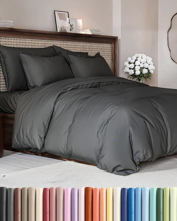 Flexible Duvet Cover King Size Set – Extra Soft King Duvet Cover 104 quot x 90 quot with 2 Pillow Shams – Hotel Luxury Easy Care amp Fade w Zipper Closures amp Ties – All Season Comfy Cozy amp Breathable Charcoal Responsible