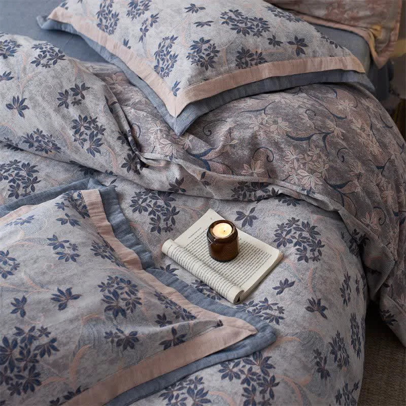 Minimalist Ownkoti Elegant Floral Cotton Double Gauze Bedding 4PCS Next-Generation