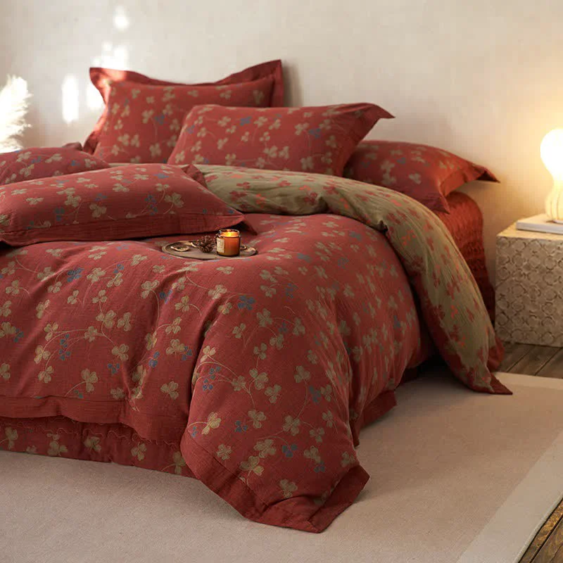 Unique Ownkoti Country Style Floral Cotton Double Gauze Bedding 4PCS Detailed