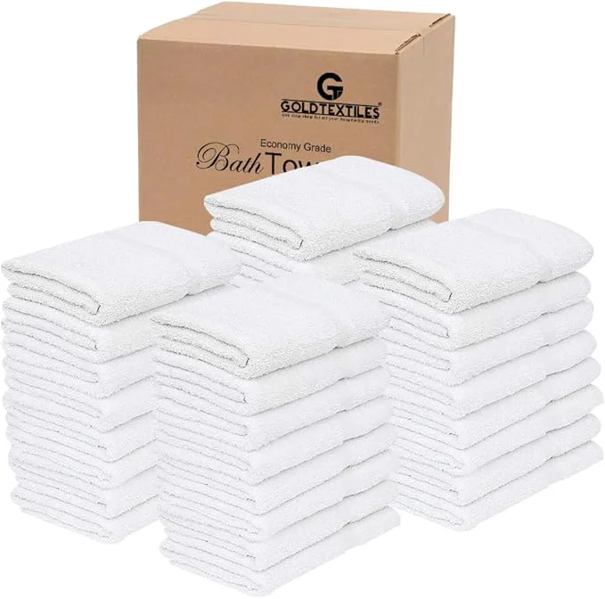 Certified GOLD TEXTILES 60 White Economy Bath Towels Bulk Cotton Blend Organic
