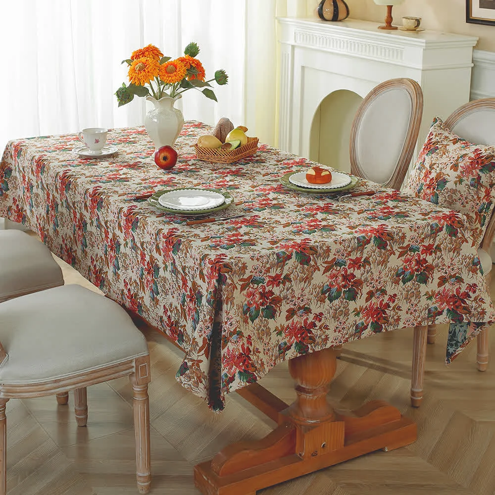 Enhanced Ownkoti Vintage Oil Painting Floral Jacquard Tablecloth Classic