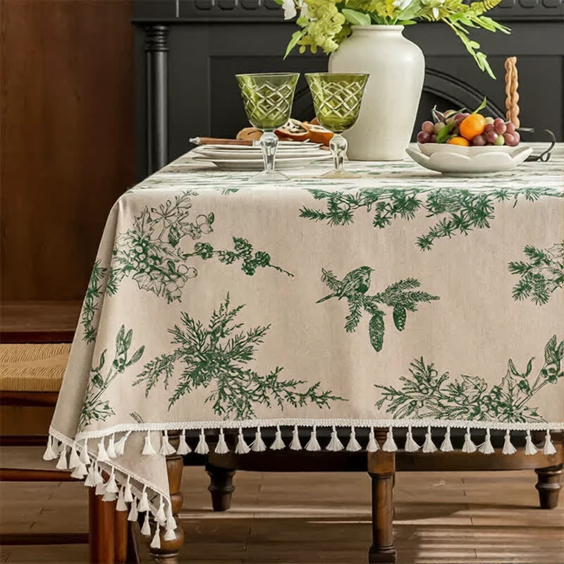 Professional Ownkoti Greenery Print Fringed Dining Cover Carefully Designed