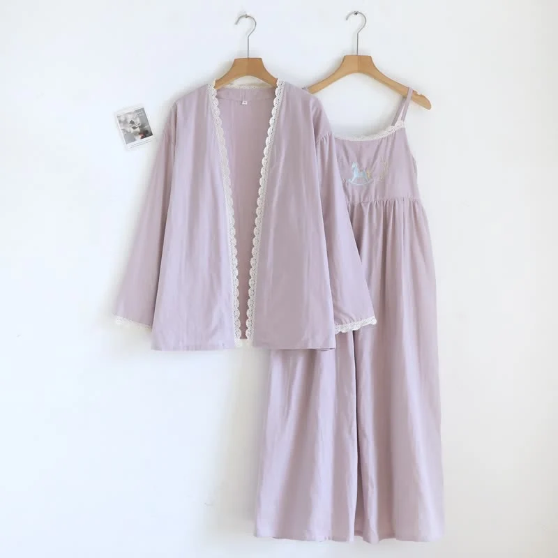 Eco-Friendly Ownkoti Pony Embroidery Camisole Nightdress amp Cover-up Set Unique