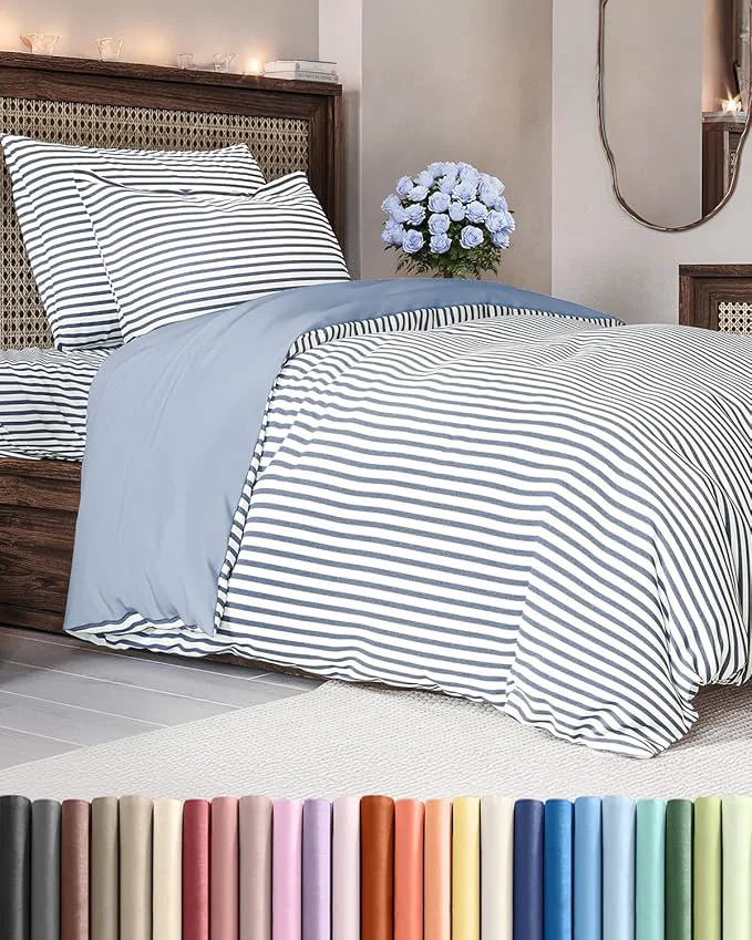 Duvet Cover Twin Twin XL Size Set – Extra Soft Twin Twin XL Duvet Cover 68 quot x 90 quot with 1 Pillow Sham – Hotel Luxury Easy Care Fade w Zipper Closures amp Ties – Comfy amp Breathable Blue Stripes Healthy
