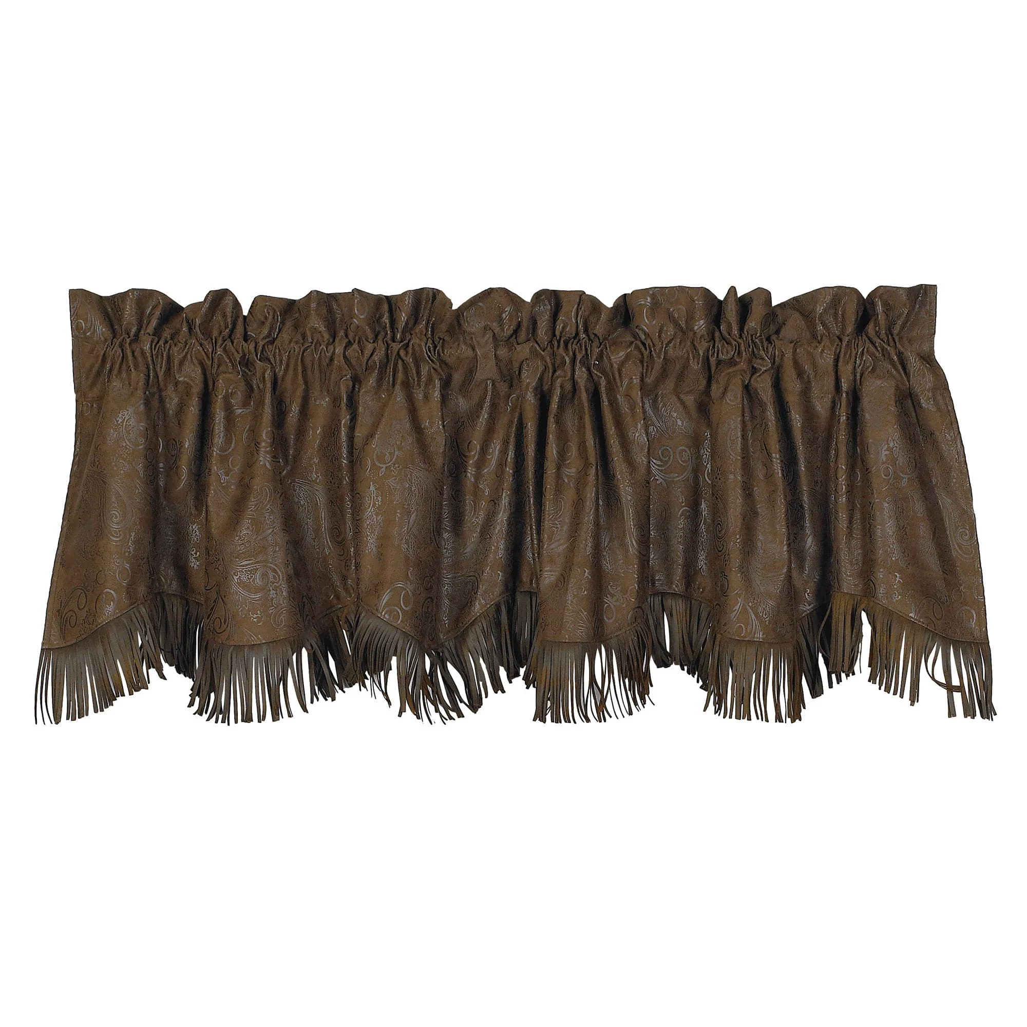 Enhanced Fringed Tooled Chocolate Brown Faux Leather Valance Exclusive
