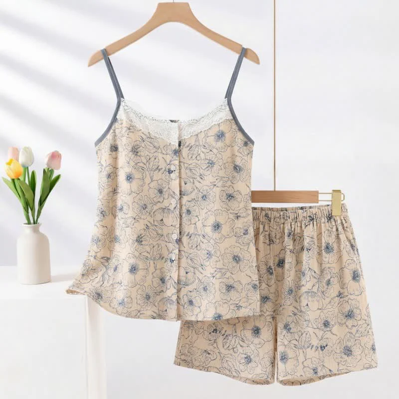 Smart Ownkoti Artistic Line Floral Sleeveless Pajama Set Original Design