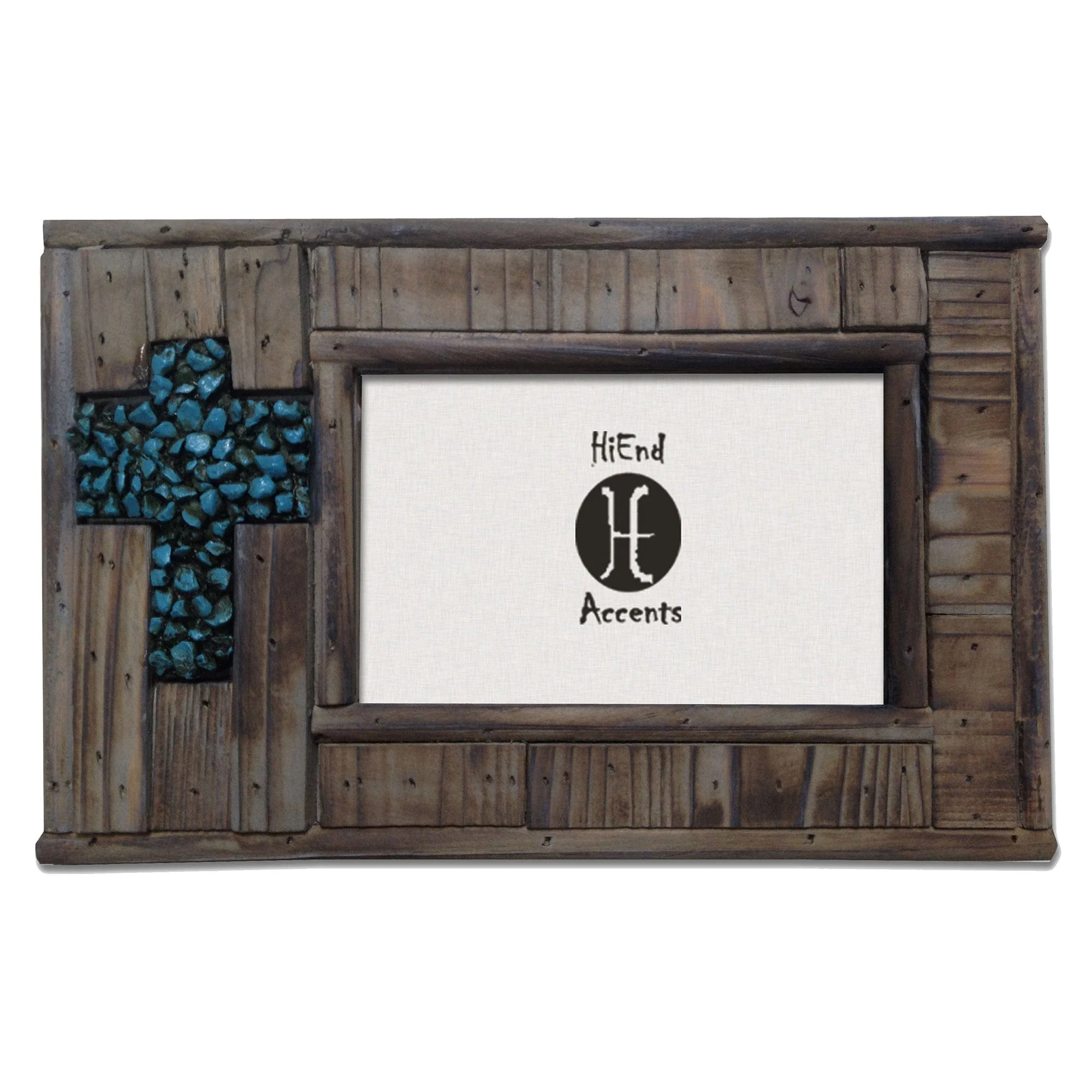 Outstanding Wooden Turquoise Rock Cross Picture Frame Contemporary