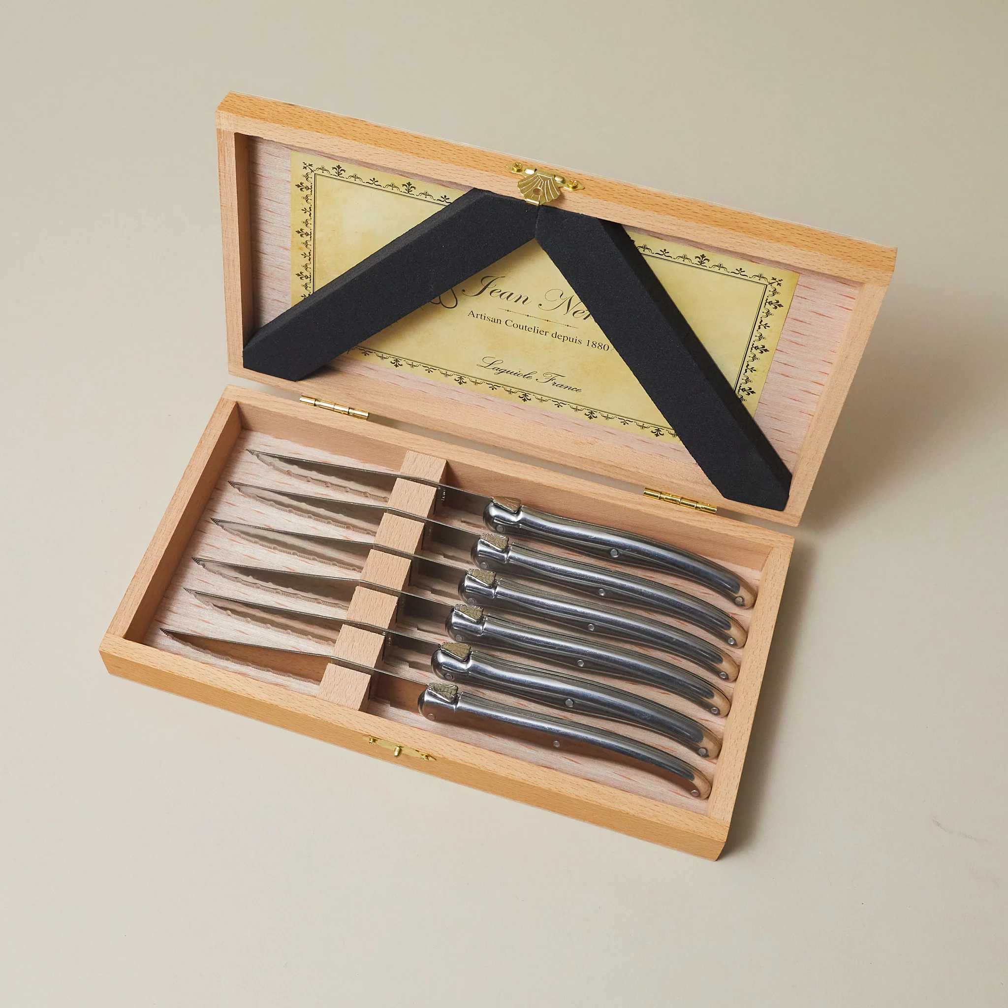 Fashionable Laguiole 6 Piece Steak Knife Set Stainless Steel in Wood Presentation Box Fine