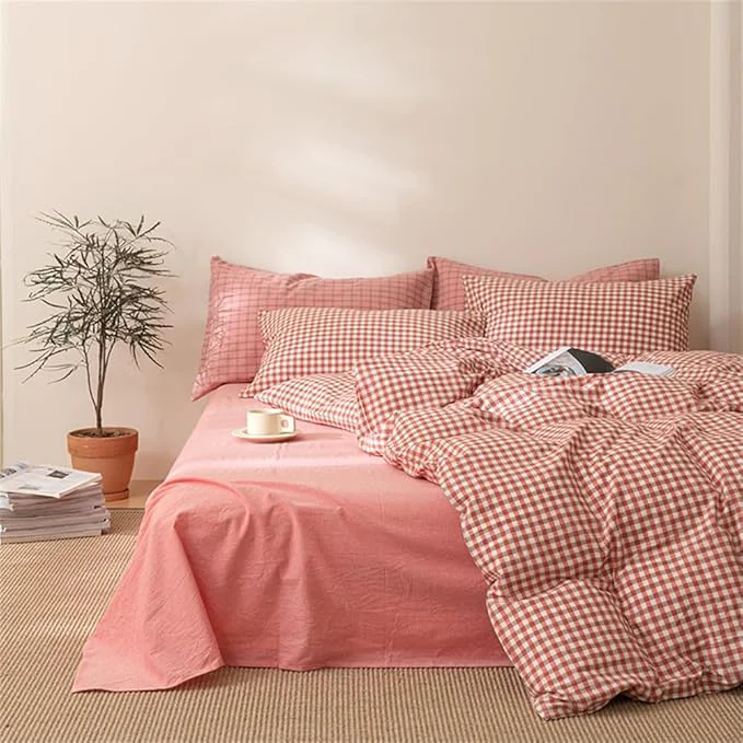 First-Class mixinni Orange Gingham Comforter Set King Plaid Comforter Set 3 Pieces 1 Orange Grid Comfoter with 2 Pillow Cases for All Seasons Soft Fluffy Modern Grid Pattern Printed Bedding-King Size Comfortable