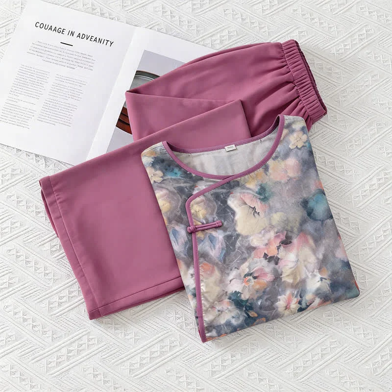 High-Grade Ownkoti Artistic Floral Eastern-Inspired Loungewear Set Modern