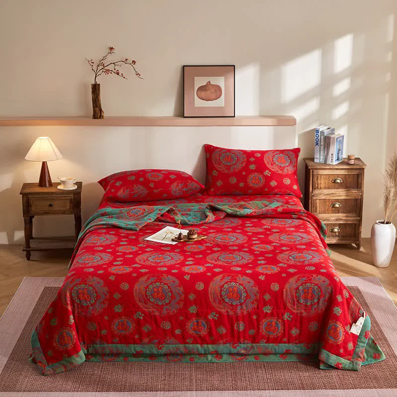 High-End Ownkoti Cotton Gauze Retro Auspicious Jacquard Quilt Stylish