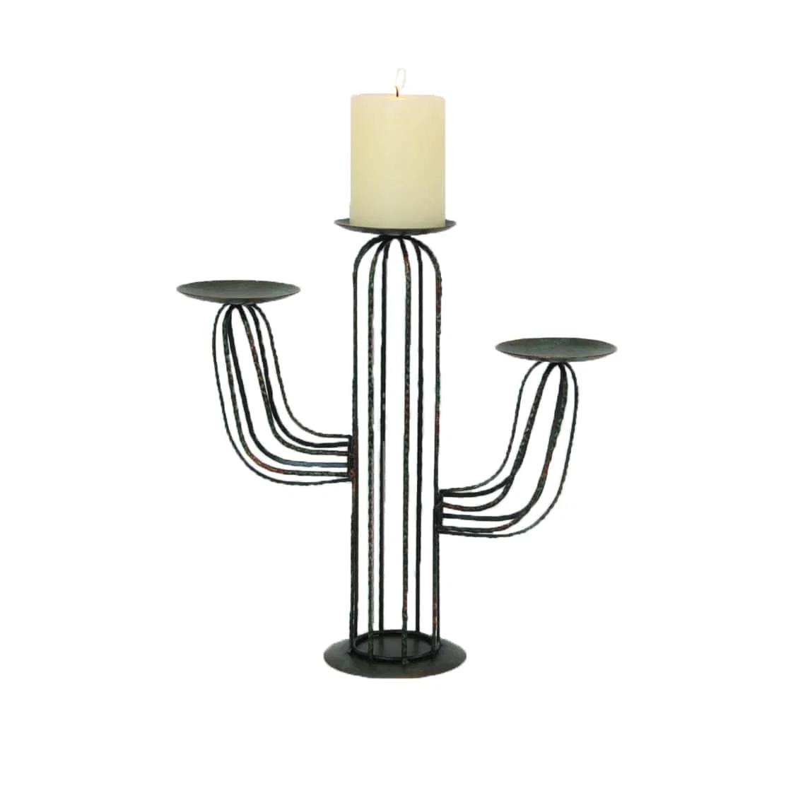 Detailed Cactus 3-Pillar Candle Holder High-End
