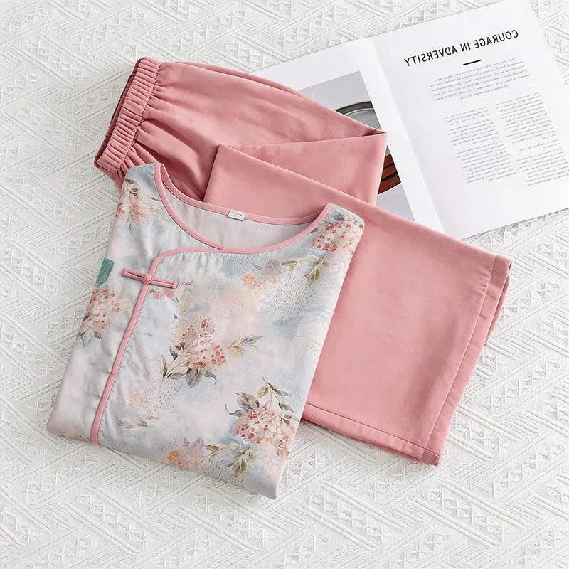 Innovative Ownkoti Pink Floral Eastern-Inspired Loungewear Set Long-Lasting