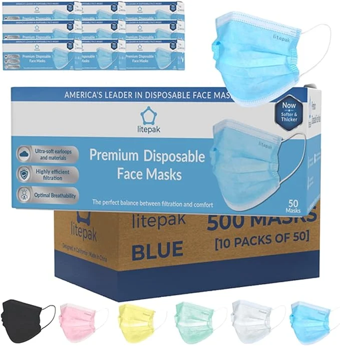 Premium Material Litepak 500pcs Premium Disposable Face Mask SOFT 3ply Nose Wire Functional