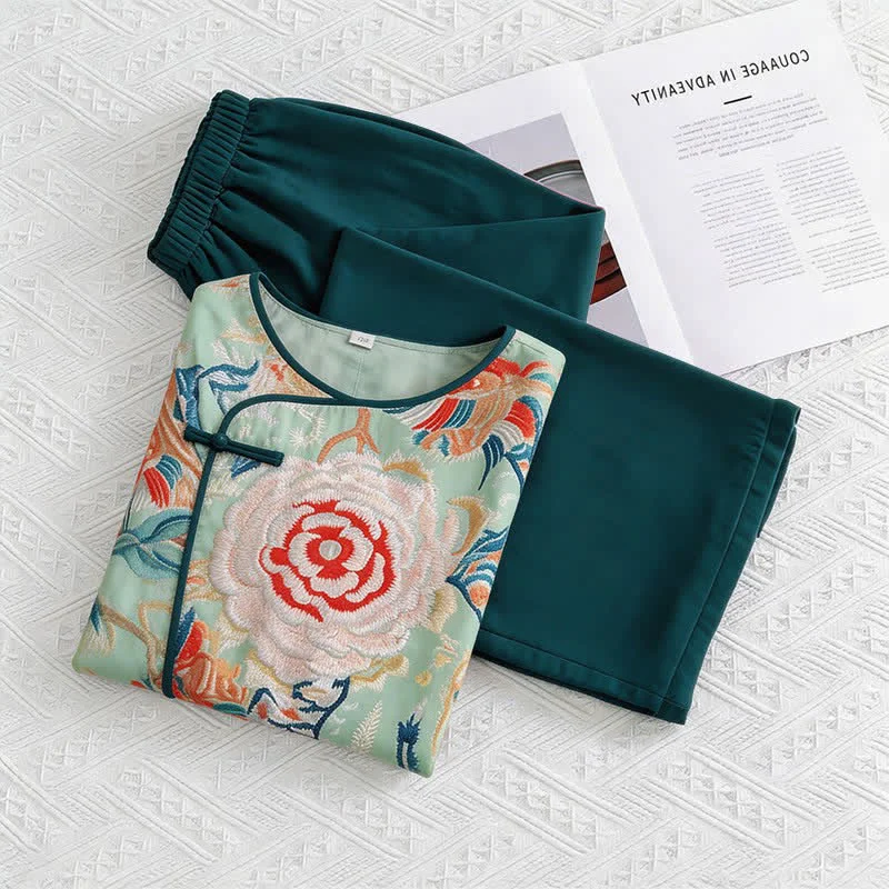 Comfortable Ownkoti Retro Floral Eastern-Inspired Loungewear Set Clean