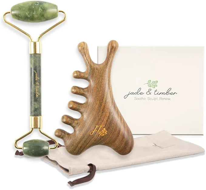 Refined jade timber Jade Roller Green Sandalwood Gua Sha Set – Facial Body Expertly Made