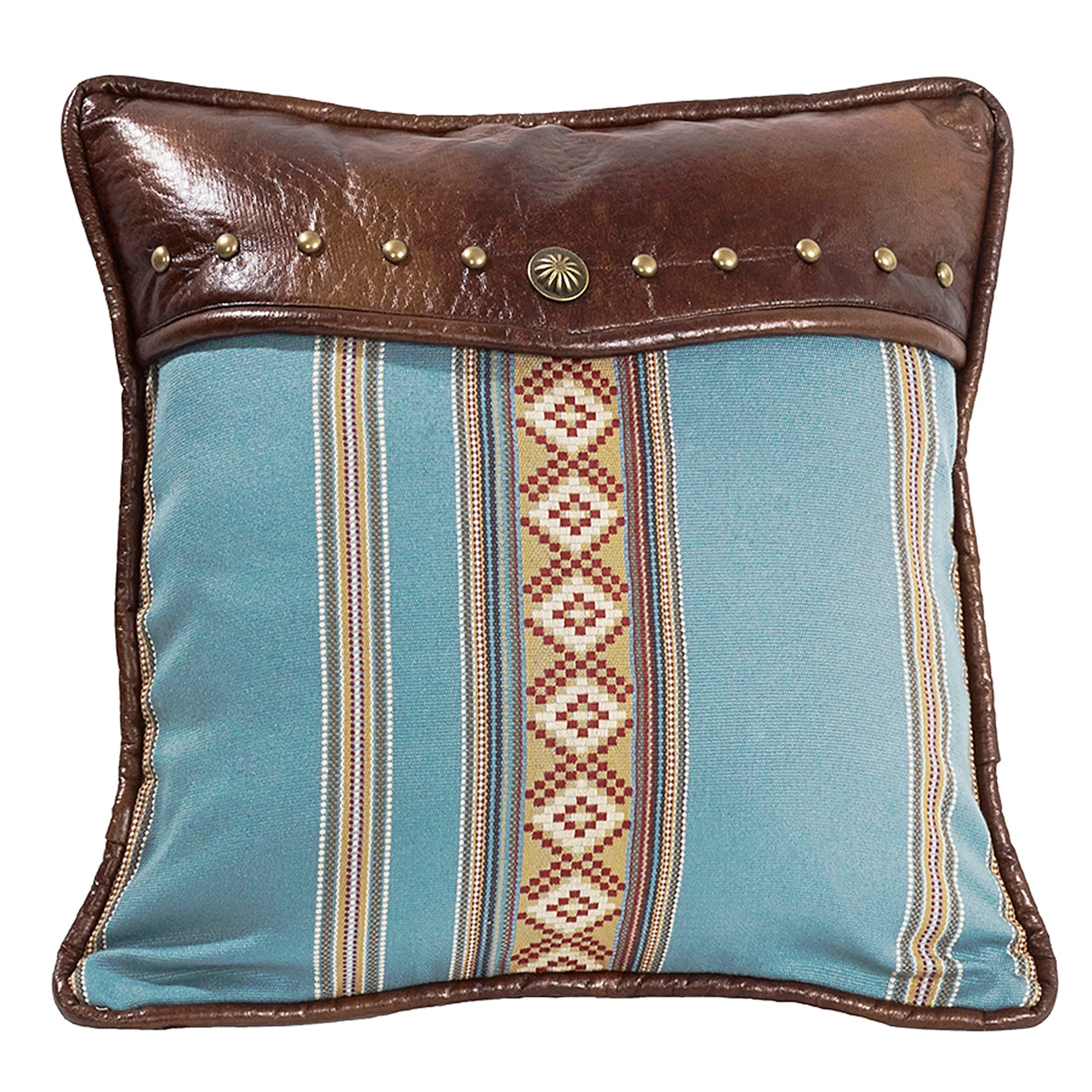 Smooth Ruidoso Turquoise Diamond Studded Leather Throw Pillow Environmentally Friendly
