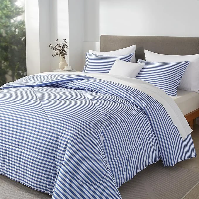 Fashionable mixinni Striped Comforter Set Full Size – Blue Stripes Pattern Bed Set for All Season 3 Pieces Lightweight Bedding Comforter Sets for All Seasons 1 Soft Fluffy Comforter 2 Pillowcases Effective