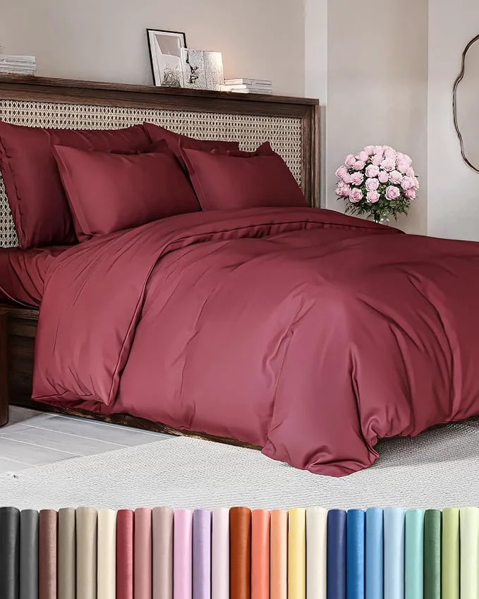 Verified Duvet Cover Full Size Set – Extra Soft Full Duvet Cover 80 quot x 90 quot with 2 Pillow Shams – Hotel Luxury Easy Care amp Fade w Zipper Closures amp Ties – All Season Comfy Cozy amp Breathable Burgundy Long-Lasting