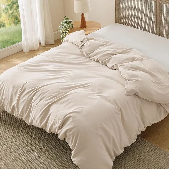 High-Performance Bedsure Oat Milk Duvet Cover Queen Size Only – Prewashed Cotton-Like Polyester Extra Soft All Season Bedding Includes 1 Duvet Cover 90×90 Inches with Zipper Closure Comforter Not Included Carefully Designed