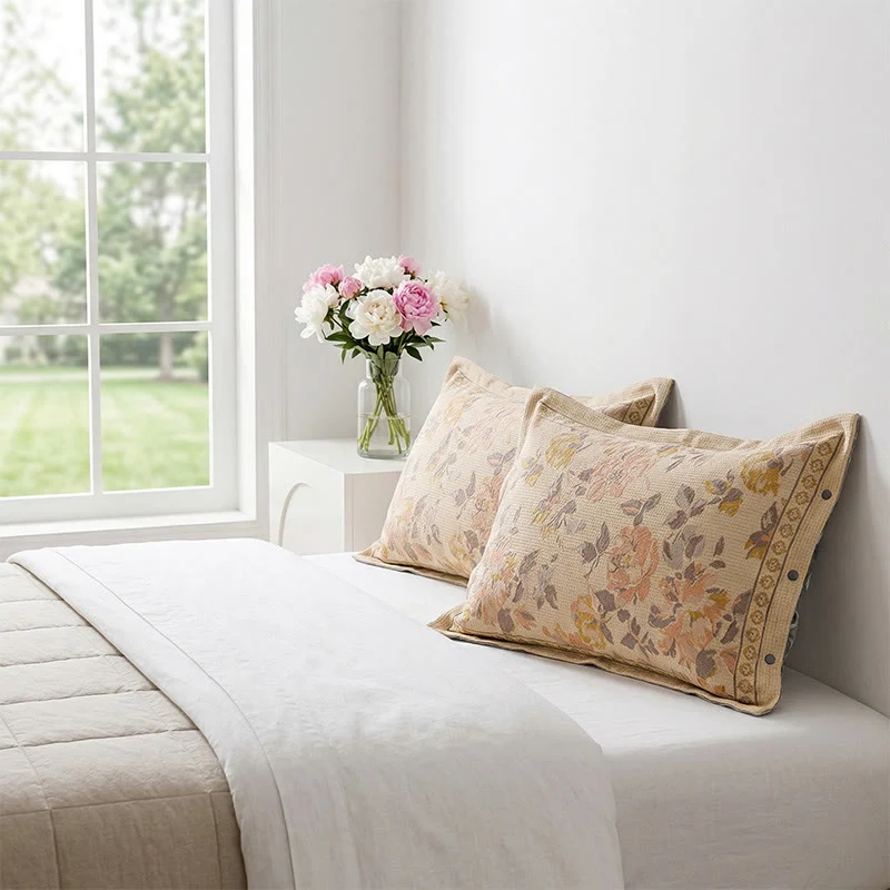 Traditional Ownkoti Floral Jacquard Cotton Linen Pillowcases 2PCS Convenient