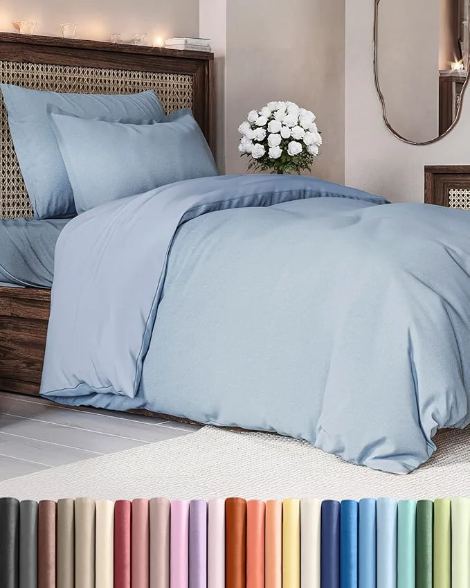 Safe Duvet Cover Twin Twin XL Size Set – Extra Soft Twin Twin XL Duvet Cover 68 quot x 90 quot with 1 Pillow Sham – Hotel Luxury Easy Care Fade w Zipper Closures amp Ties – Cozy amp Breathable Heathered Blue Practical