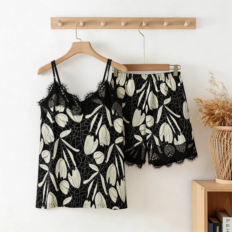 Genuine Ownkoti Abstract Floral Cotton Cami amp Shorts Pajamas Lightweight