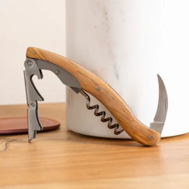 Fast French Dry Goods Large Olivewood Corkscrew in Leather Pouch Refined