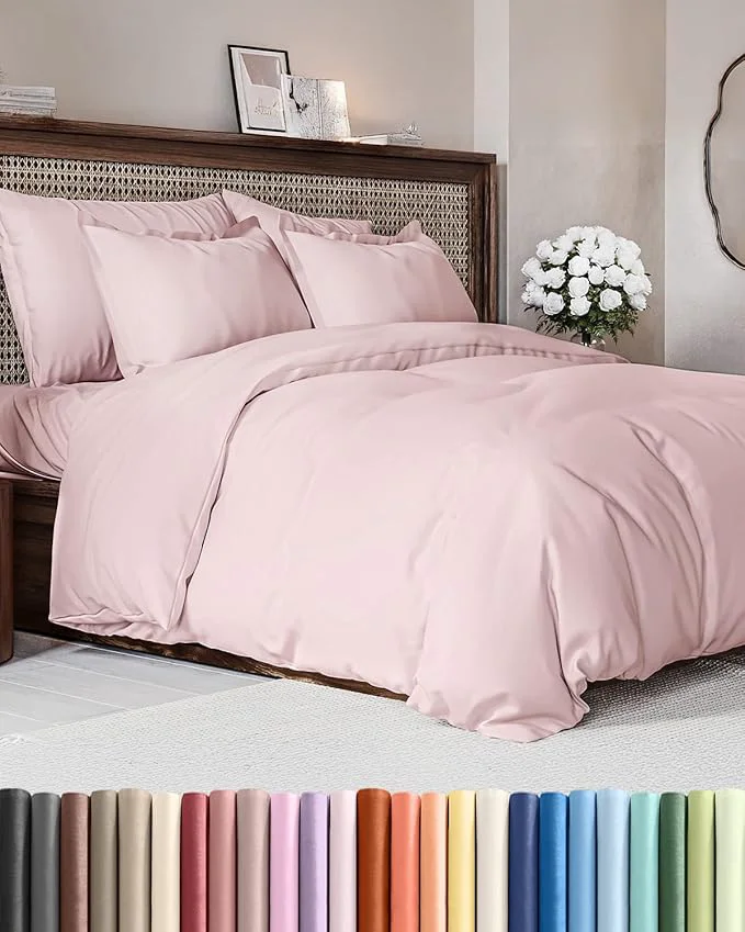 Recyclable Duvet Cover Cal King Size Set – Extra Soft Cal King Duvet Cover 104 quot x 98 quot with 2 Pillow Shams – Hotel Luxury Easy Care Fade w Zipper Closures amp Ties – Comfy Cozy amp Breathable Lavender Pink Exceptional