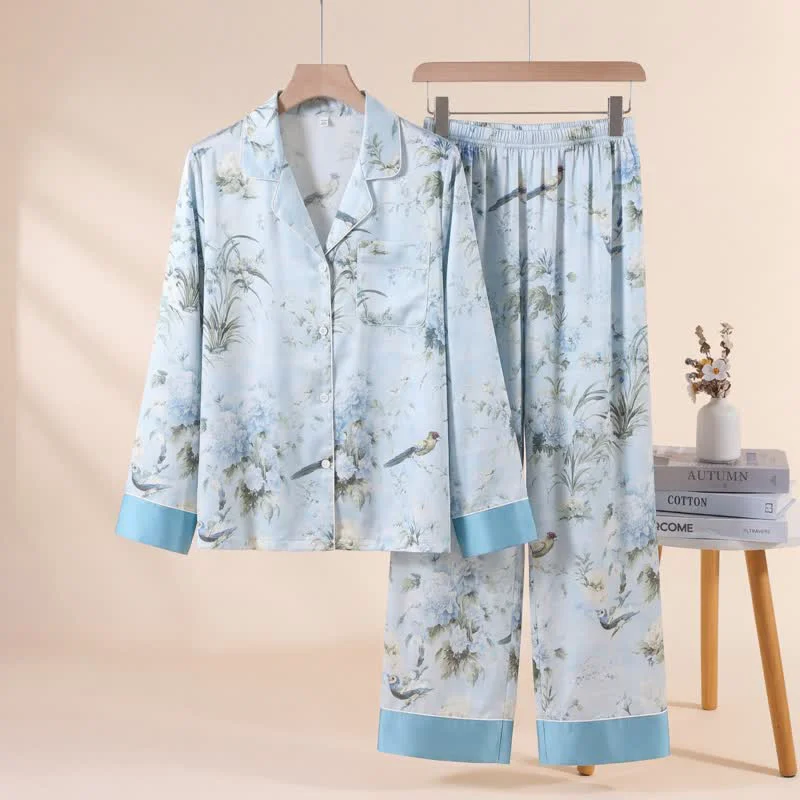 Authentic Ownkoti Elegant Floral amp Bird Print Pajama Set Comfortable