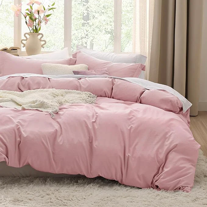 Fashionable Bedsure Pink Duvet Cover Full Size – 3 Pieces Prewashed Extra Soft Cotton-Like Polyester Bedding Set Includes 1 Duvet Cover 80×90 Inches with Zipper Closure amp 2 Pillow Shams Comforter Not Included Excellent