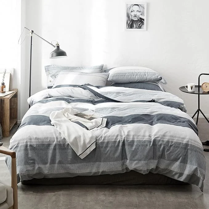 Top-Quality LifeTB Striped Comforter Set Twin XL Size Modern Style Blue Grey Stripes Pattern Printed Bedding Set 3 Pieces Lightweight Bedding Comforter Set Stripe Soft Fluffy Bed Comforter with 2 Pillowcases Durable