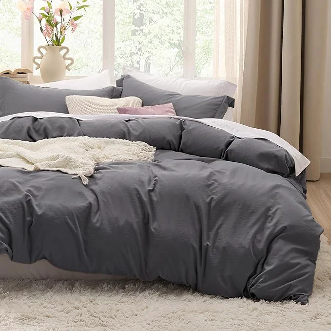 Fast Bedsure Dark Grey Duvet Cover Full Size – 3 Pieces Prewashed Extra Soft Cotton-Like Polyester Bedding Set Includes 1 Duvet Cover 80×90 Inches with Zipper Closure amp 2 Pillow Shams No Comforter High-Performance
