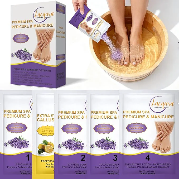 Solid Deluxe Pedicure Kit 5 Step Spa Set – Epsom Salt Soak Callus Remover Gel Secure
