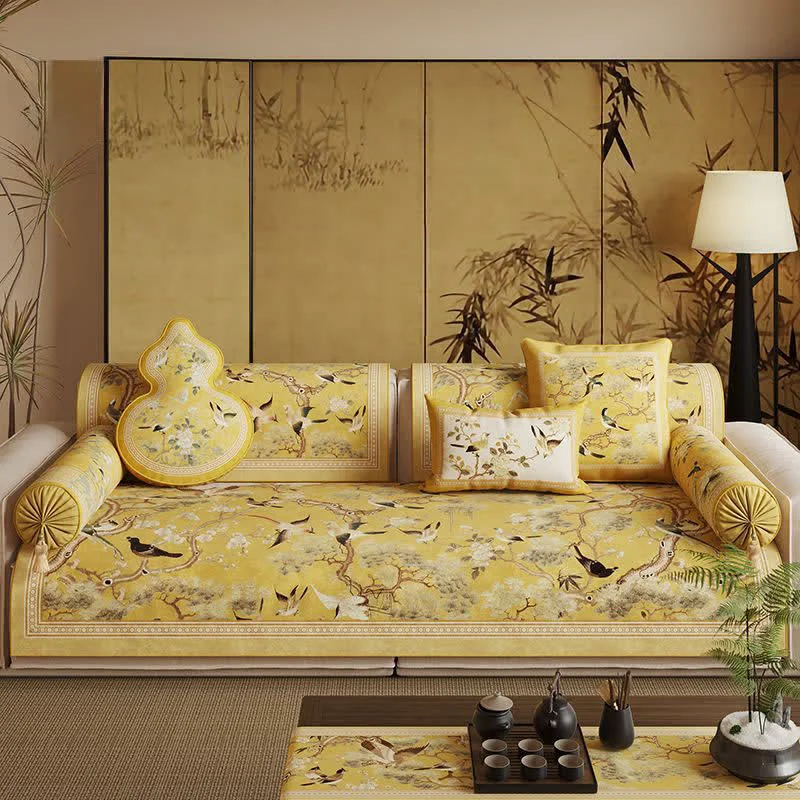 Casual Ownkoti Oriental Floral Bird Print Sofa Protector Easy-to-Use