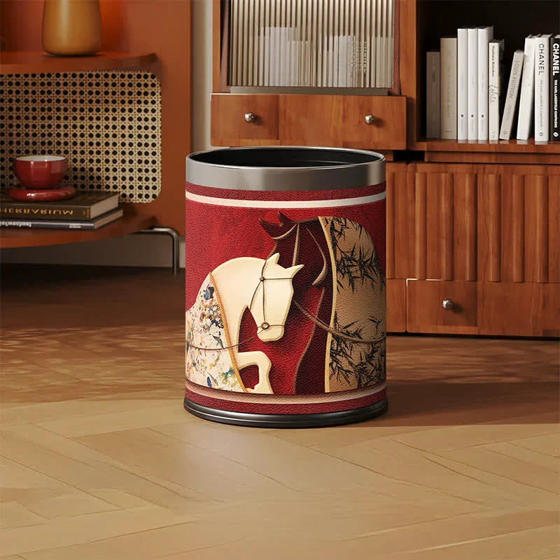 Convenient Ownkoti Auspicious Double Horse Leather Trash Can Elegant