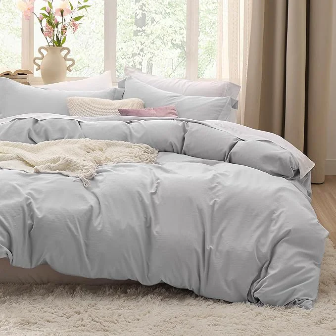 Exceptional Bedsure Light Grey Duvet Cover King Size – 3 Pieces Prewashed Cotton-Like Polyester Extra Soft Bedding Set Includes 1 Duvet Cover 104×90 Inches with Zipper Closure amp 2 Pillow Shams No Comforter Consistent