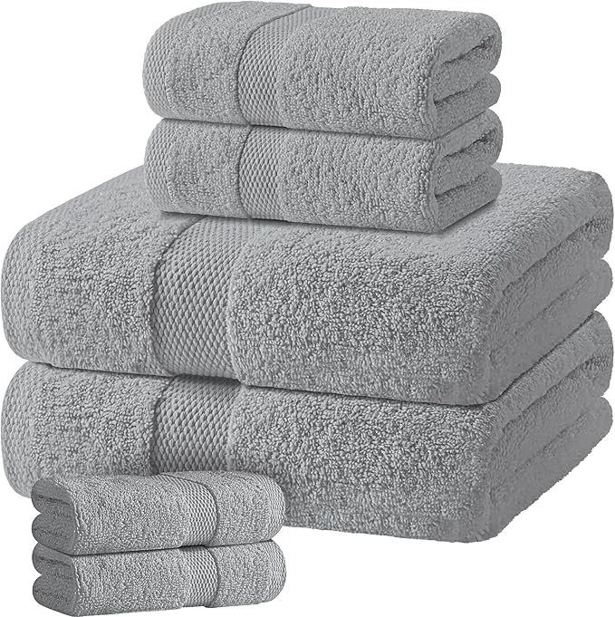 Optimized Light Gray Bath Towel Set of 6 Exceptional