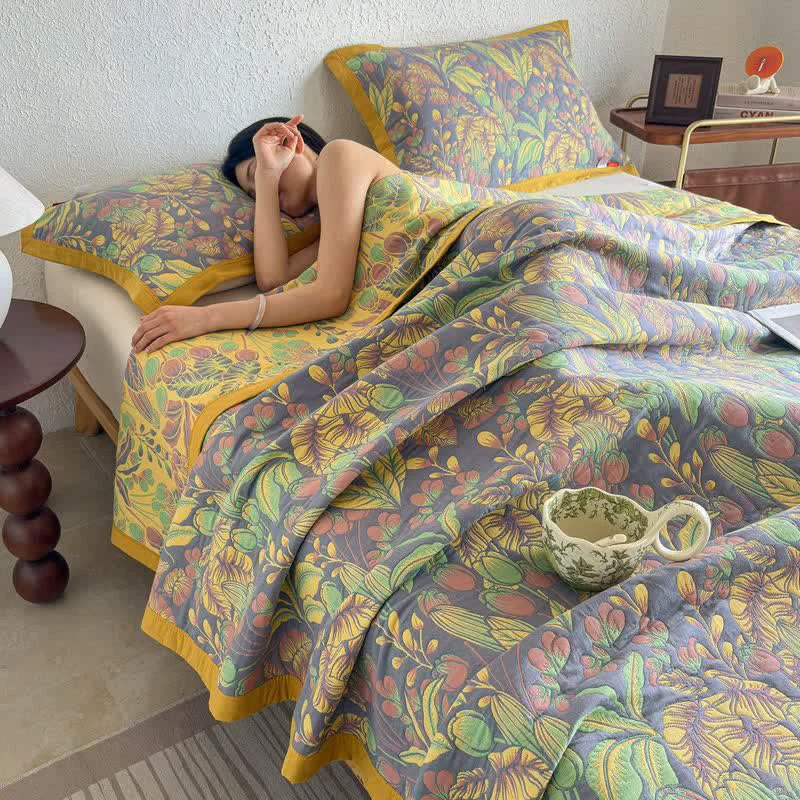 High-Grade Ownkoti Tropical Floral amp Leaf Cotton Gauze Quilt Blanket Effective
