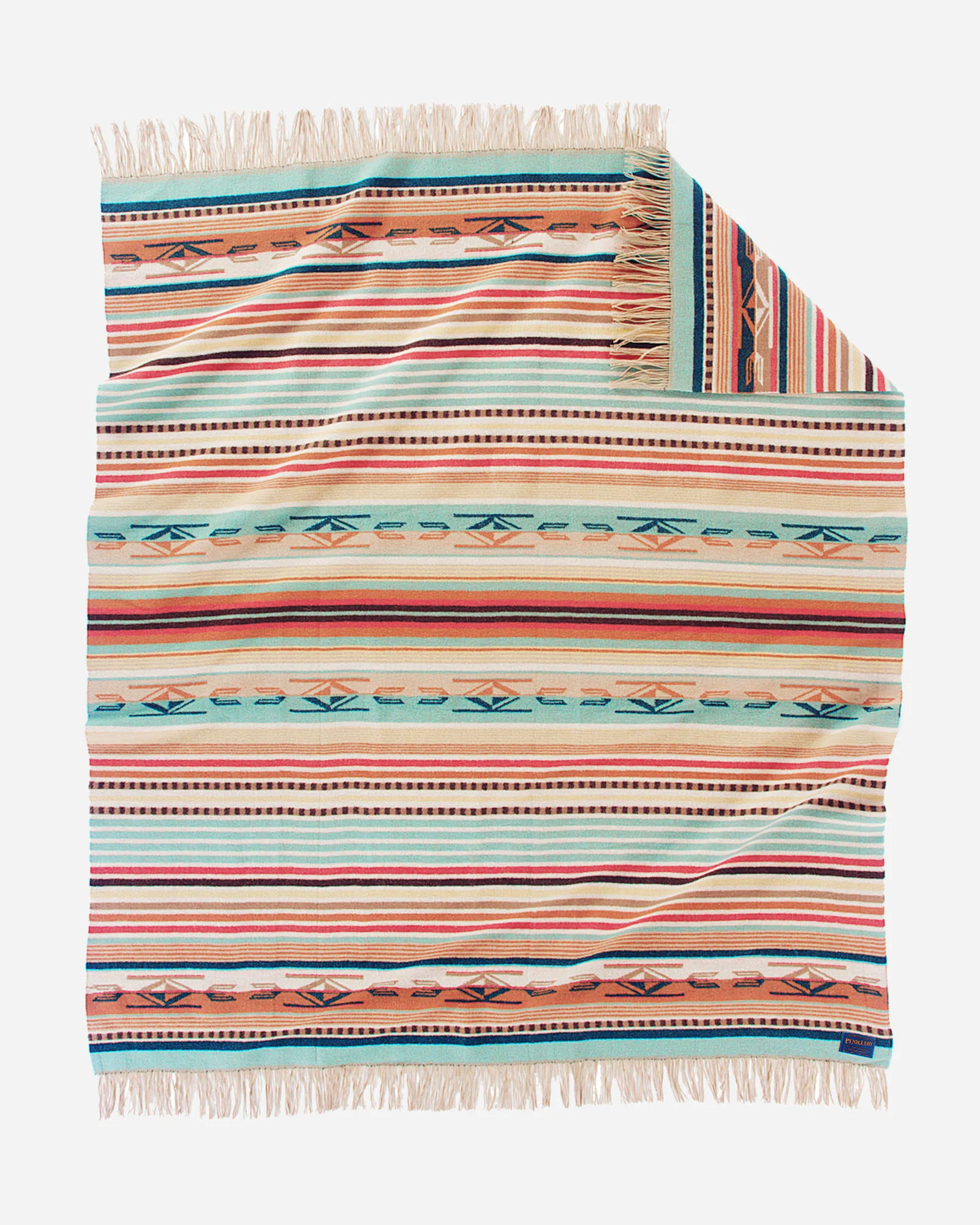 High-Grade Chimayo Throw Coral Aqua Stripe Recyclable