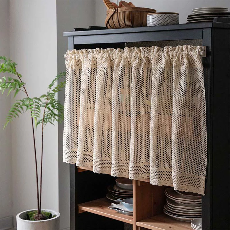 Advanced Ownkoti Bohemian Mesh Pattern Crochet Tier Curtain Eco-Friendly