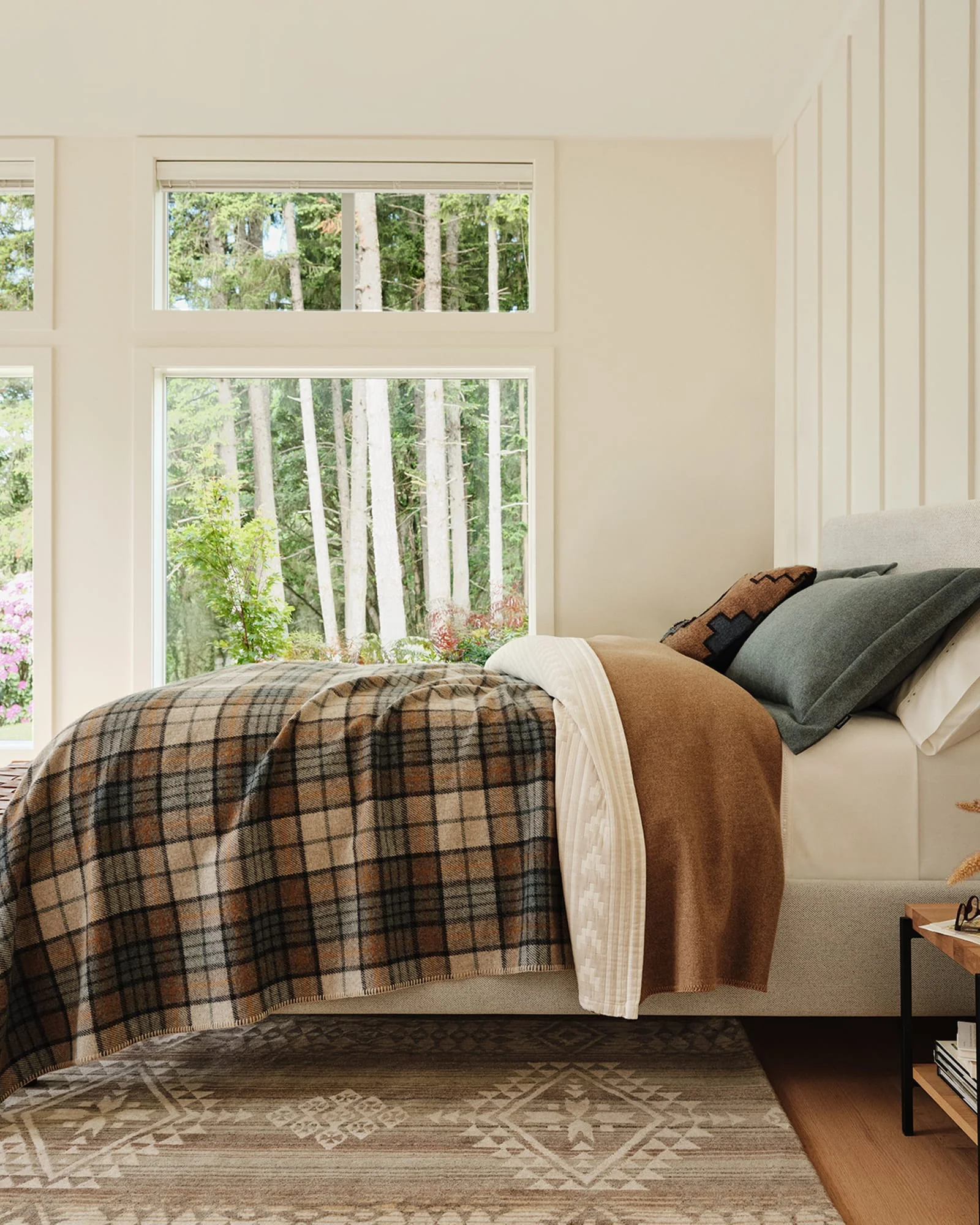 Healthy Eco-Wise Wool Plaid Stripe Blanket Misty Ridge Clean