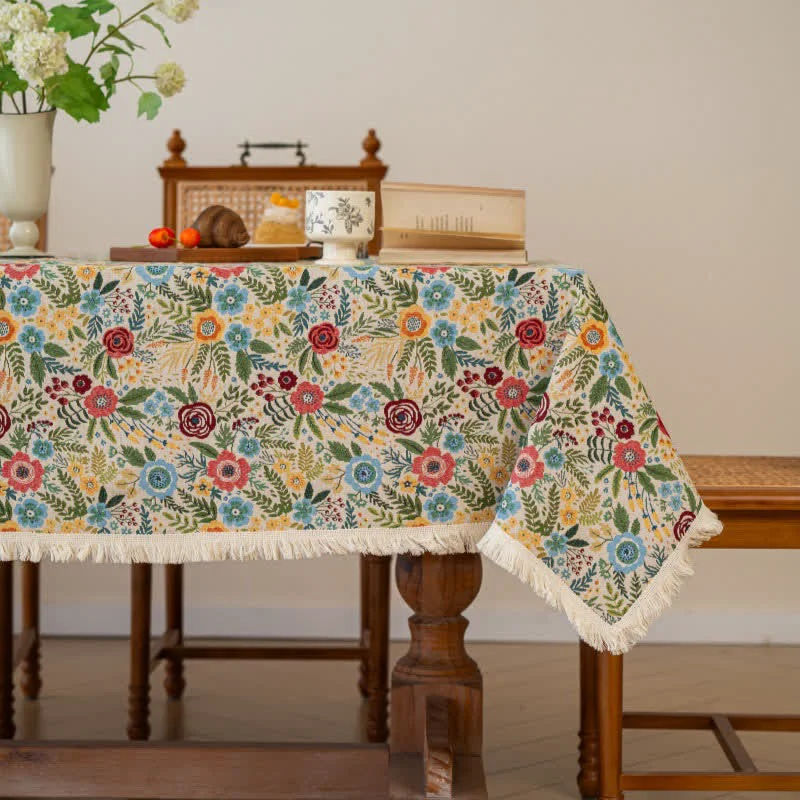 Safe Ownkoti Refresh Floral Cotton Linen Jacquard Tablecloth Exclusive