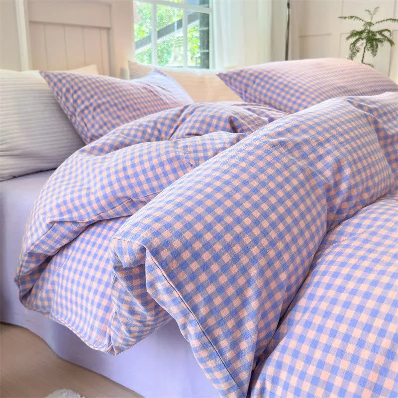 Eco-Friendly Ownkoti Small Check Gingham Cotton Bedding Set First-Class