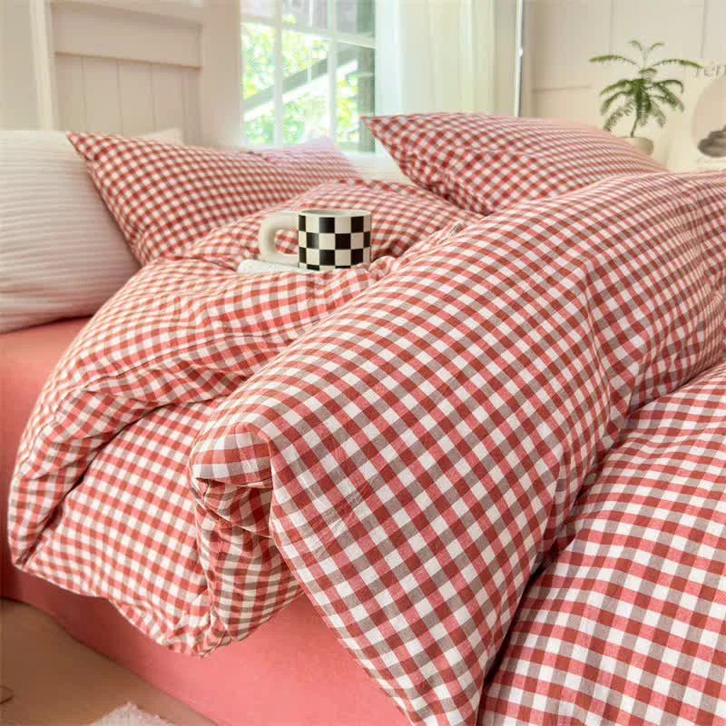 Innovative Ownkoti Small Check Gingham Pure Cotton Bedding Set Premium Material